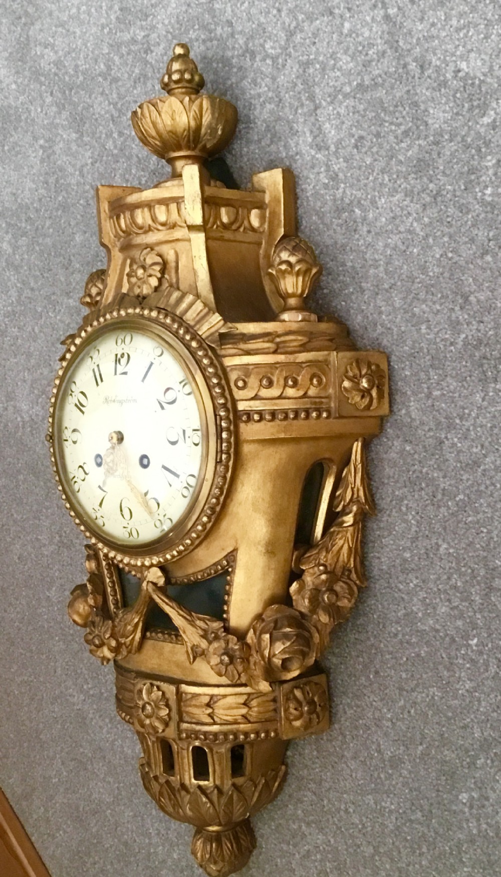 19th century, circa 1875. Swedish, Gilt, Cartel, wall, Clock, 
