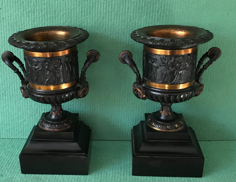 Pair of Bronze Campana urns