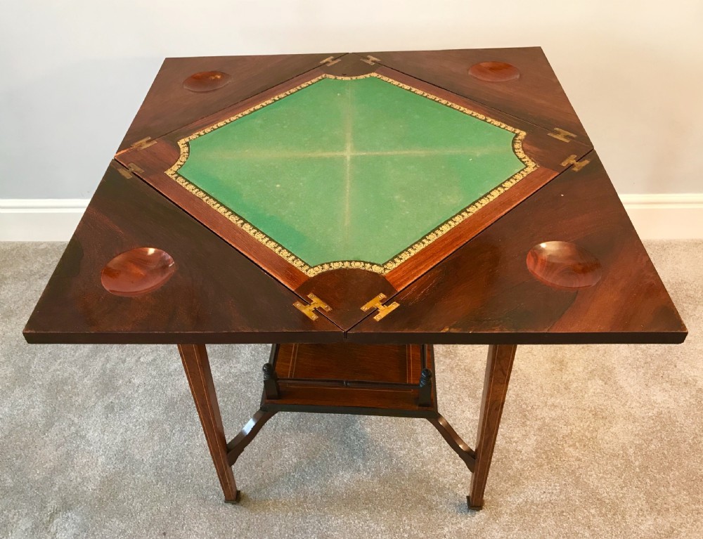 Marquetry  inlaid envelope card table  View III
