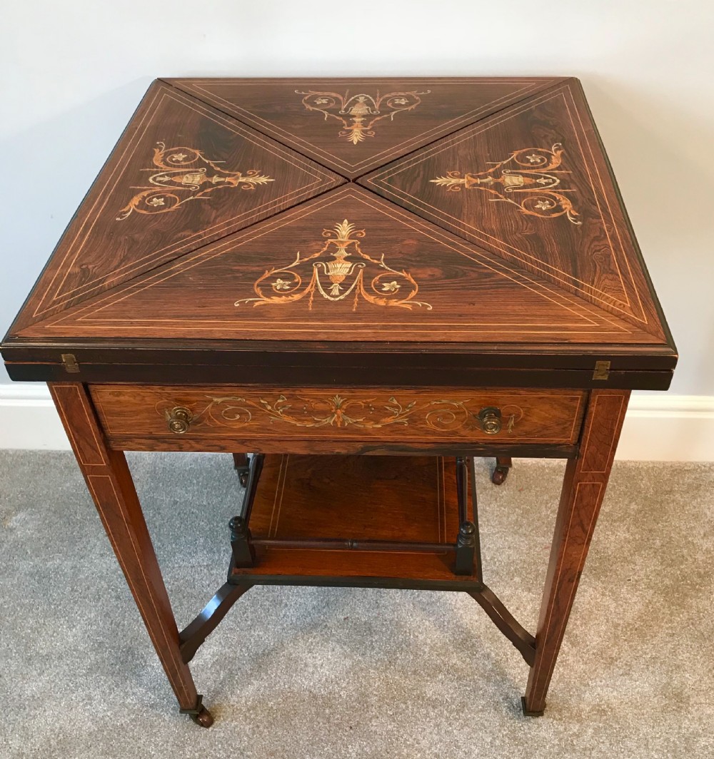 Marquetry  inlaid envelope card table  View V