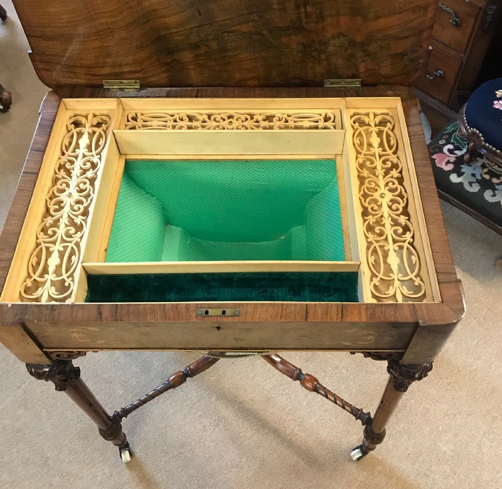  Victorian inlaid walnut work table 