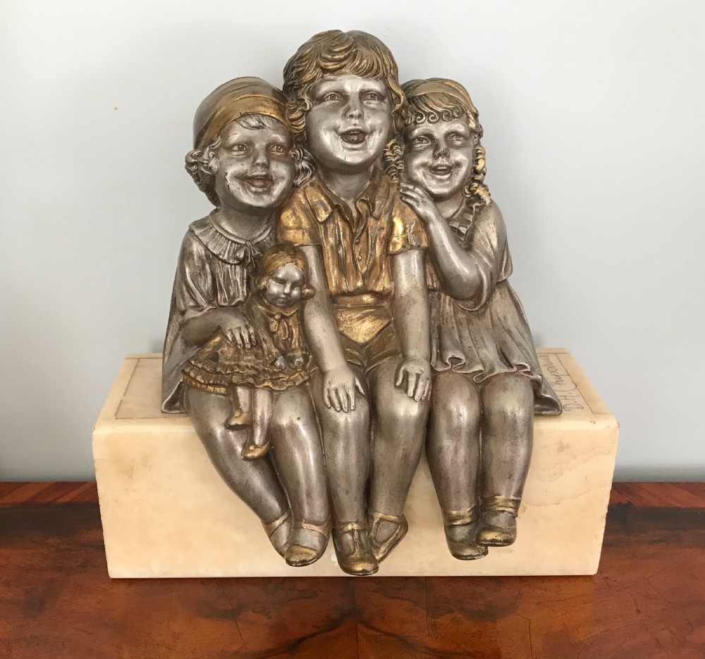 DEMETRE H. CHIPARUS  silvered and gilt group of three young girls  View II