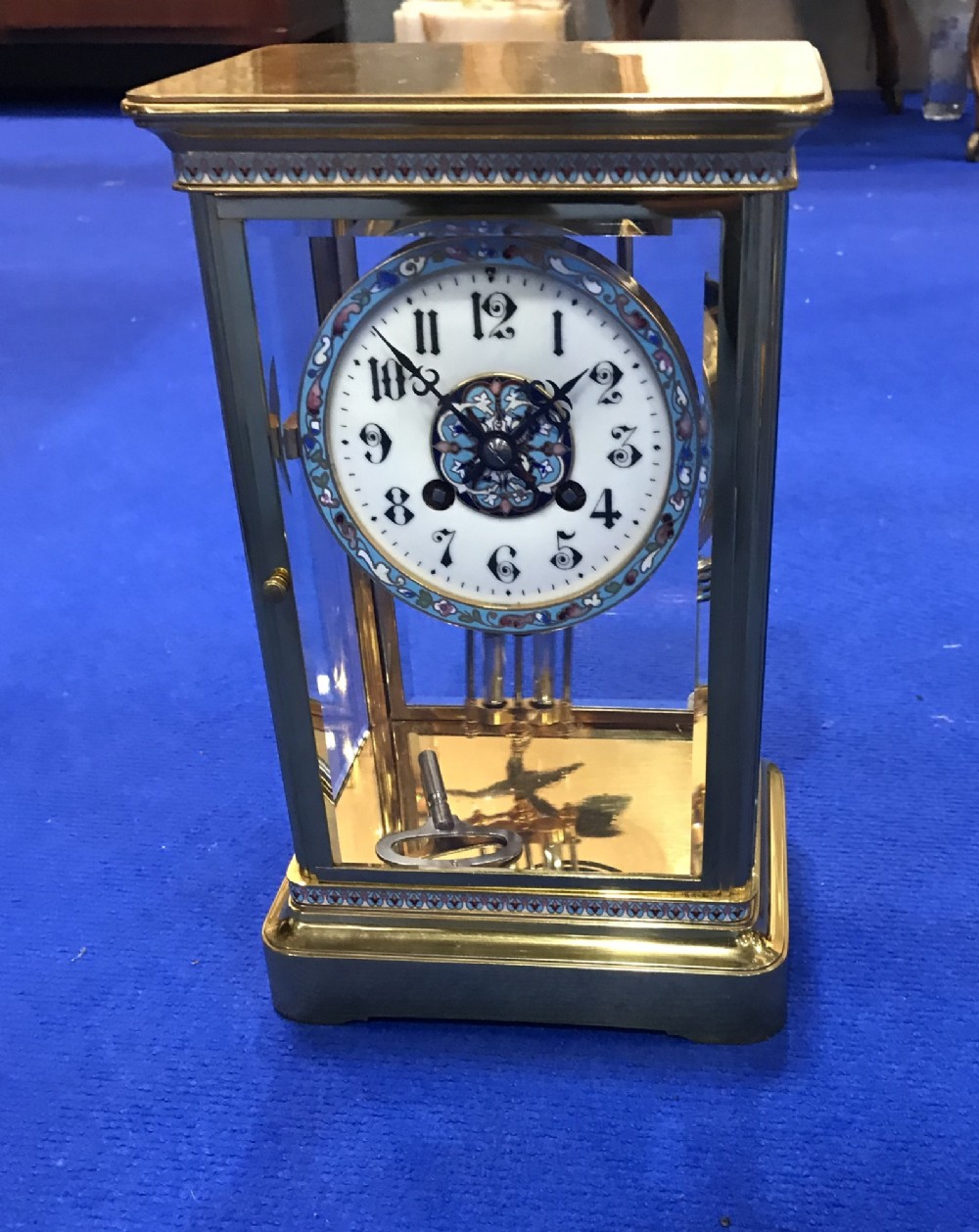 19th ct. 4 glass clock with champleve decoration 