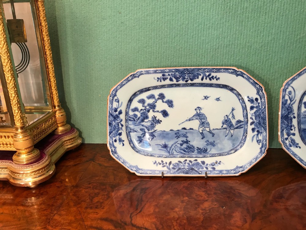  A pair of rare Nankin platters with a hunting pattern  View II