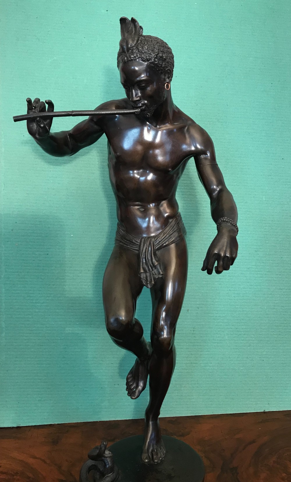  Good and large bronze study of a snake charmer circa 1860 