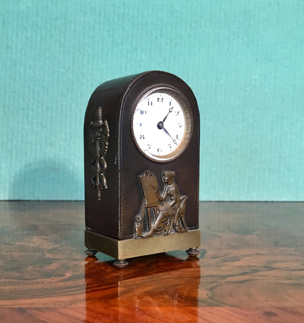  Edwardian  miniature Morocco and bronze timepiece