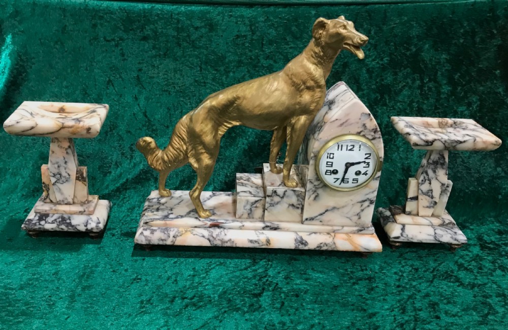 Art deco 3 piece clock set, garniture, mantel clock.