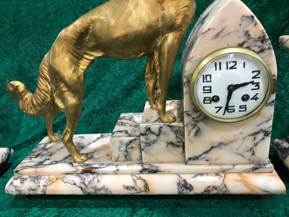 Art deco 3 piece clock set, garniture, mantel clock. View II