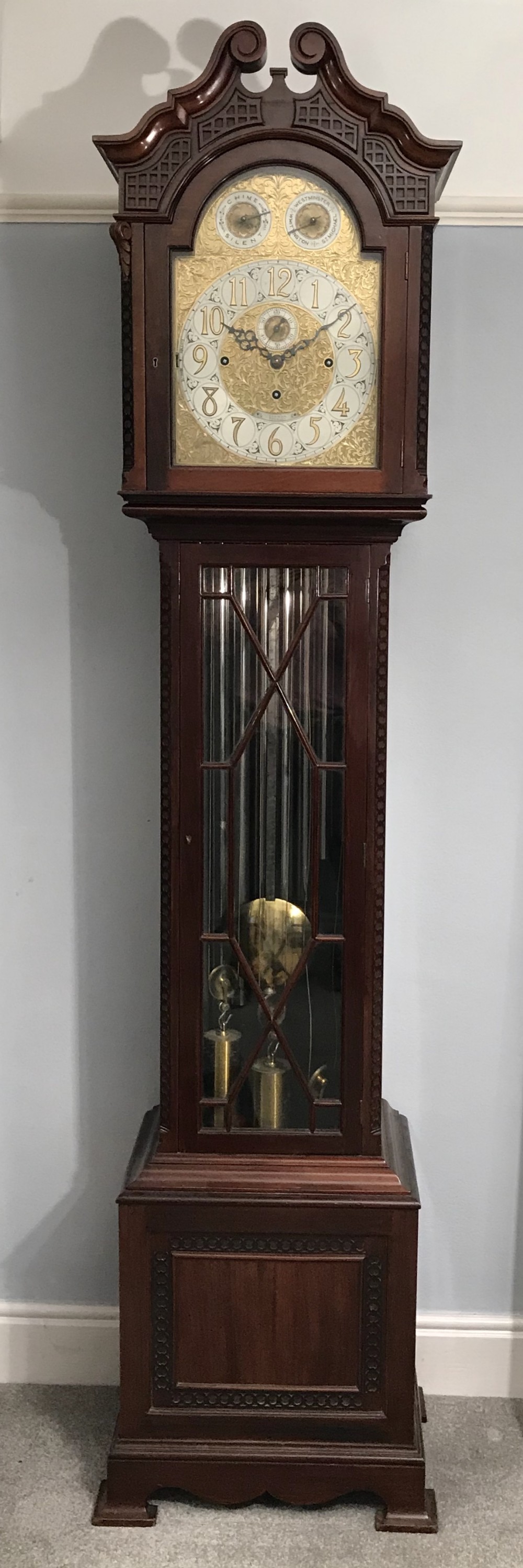 Fine Edwardian Musical tubular bells long case clock