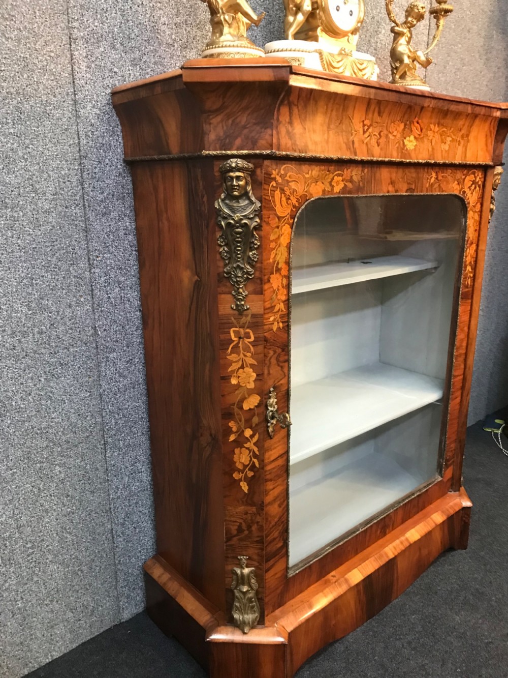 Victorian marquetry side display cabinet circa 1875 View V