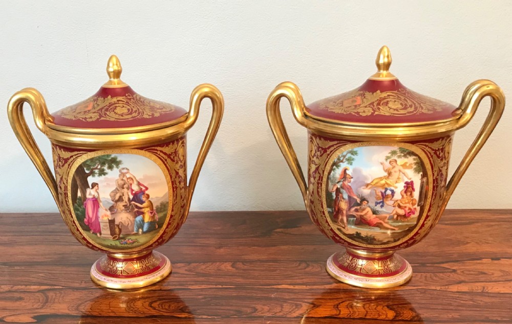 A fine pair of Vienna lidded vases View II