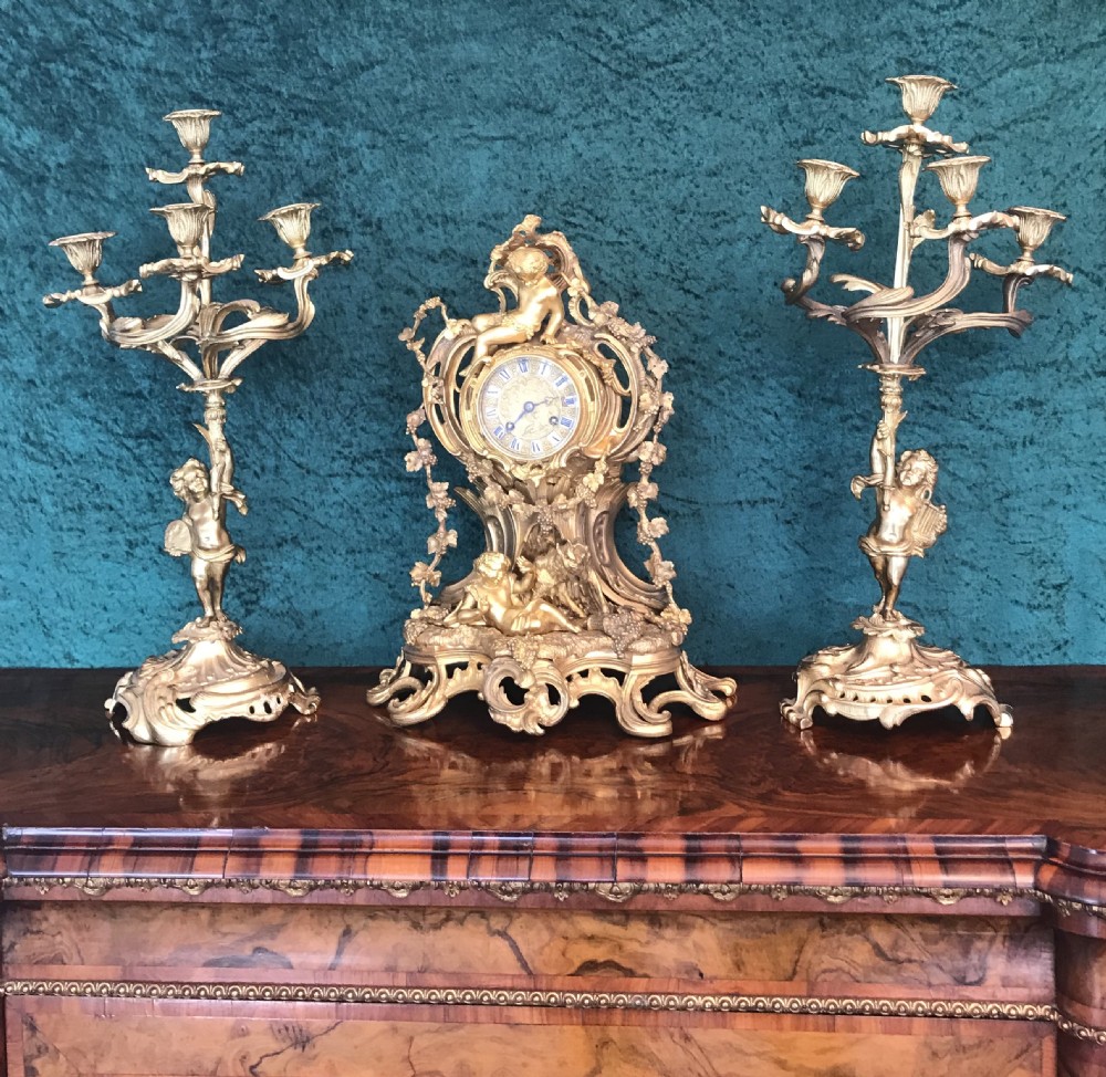  19th century 8- day striking clock set garniture circa 1875 View II