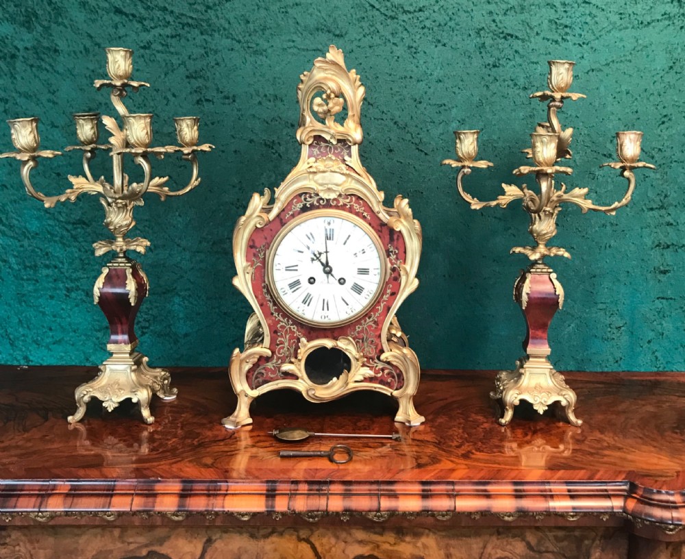 19th-century French Boulle  clock garniture circa 1880