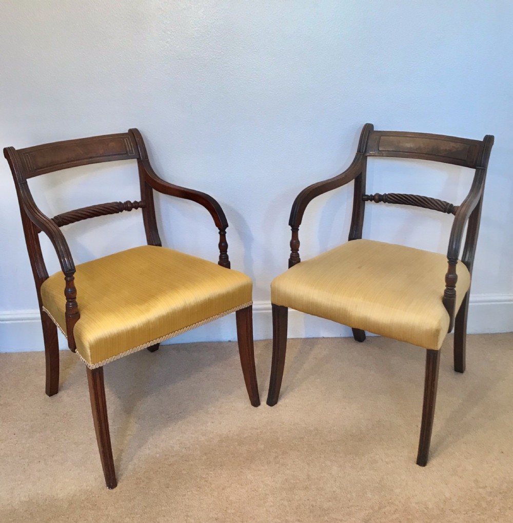 Circa 1830 Pair of Regency  mahogany, carver, dining, or, library, chairs 