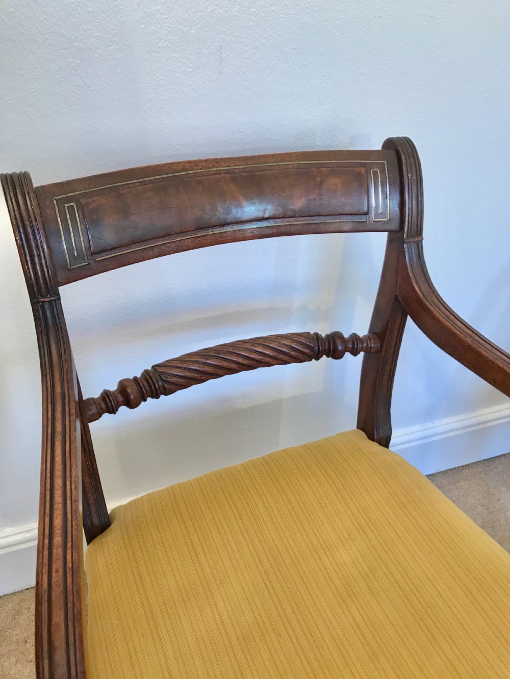 Circa 1830 Pair of Regency  mahogany, carver, dining, or, library, chairs  View V