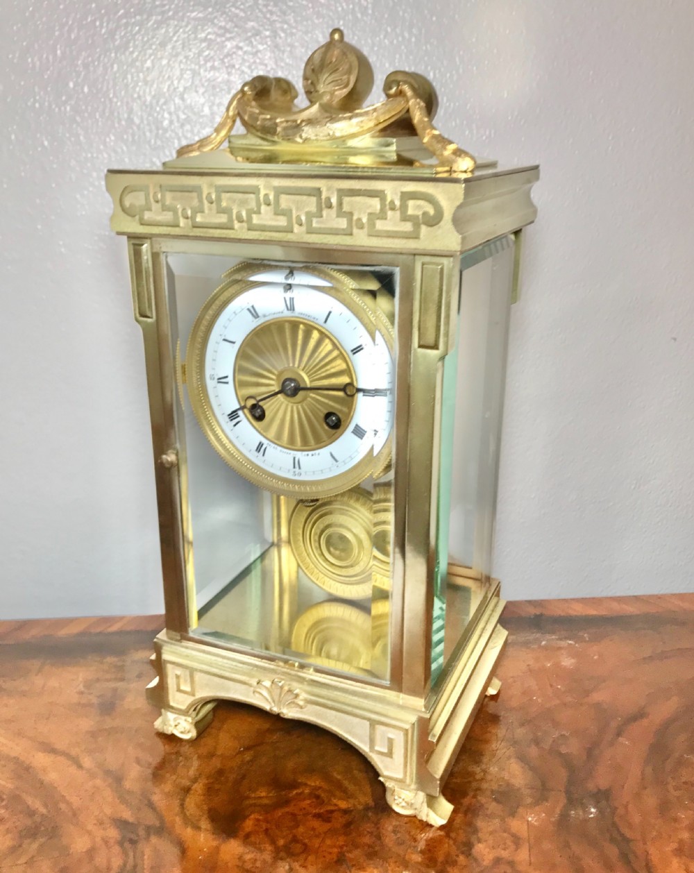 A fine Mantel, Four glass, library, table,clock circa 1890
