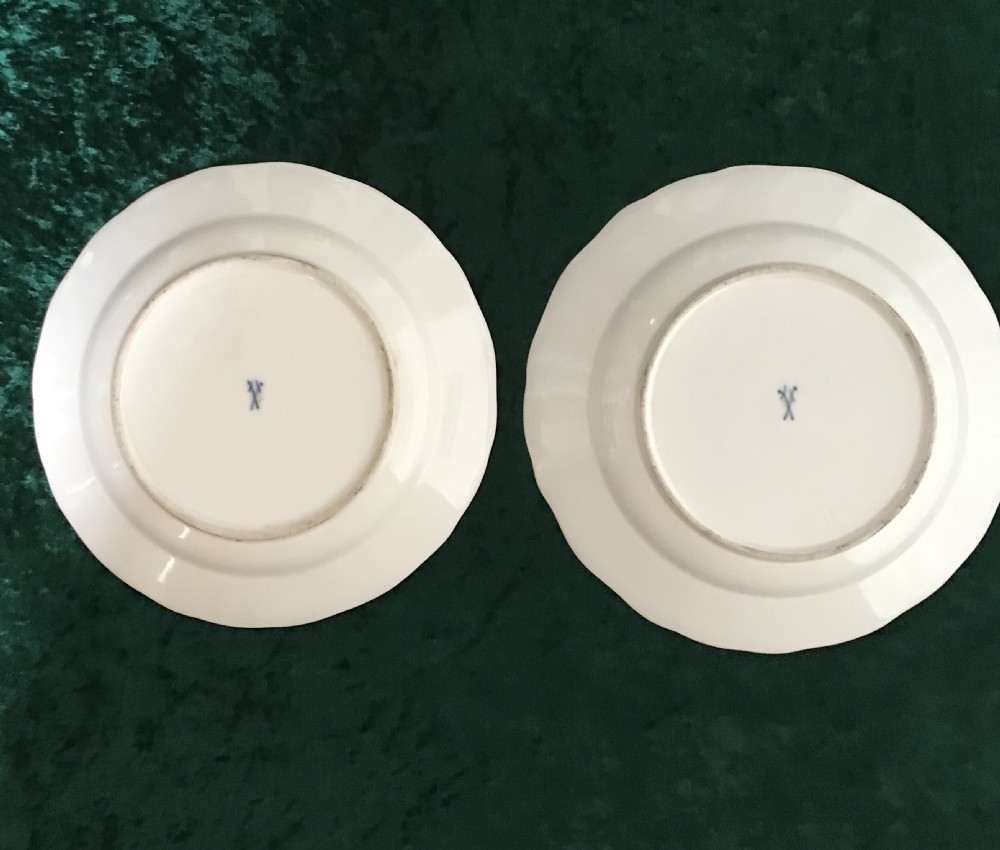 Exceptional condition pair of hand painted Meissen plates circa 1900 View VI