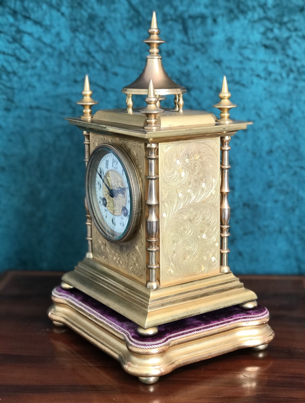 A fine 19th century, mantle clock, in the form of an Eastern temple.Victorian clock circa 1880. View III