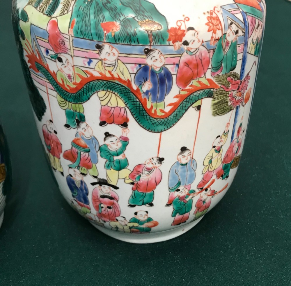 Pair of Cantonese, Famille Rose, Chinese .vases circa 1920  View IX