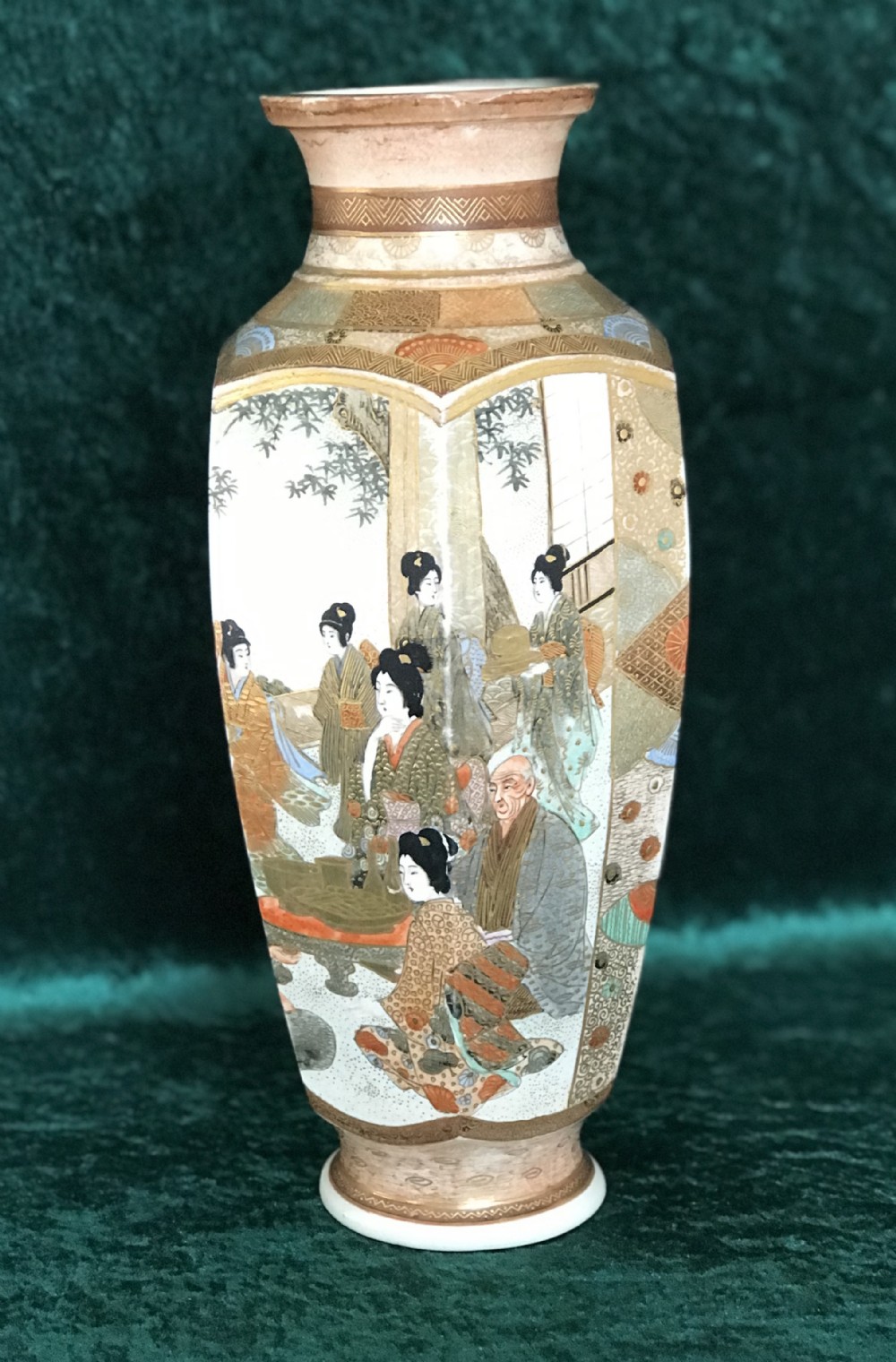 Japanese vase depicting figures and warriors in various pursuits circa 1900