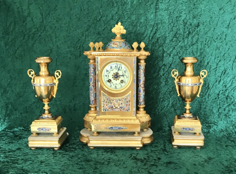 Victorian clock set. Champleve. Clock Garniture.1875