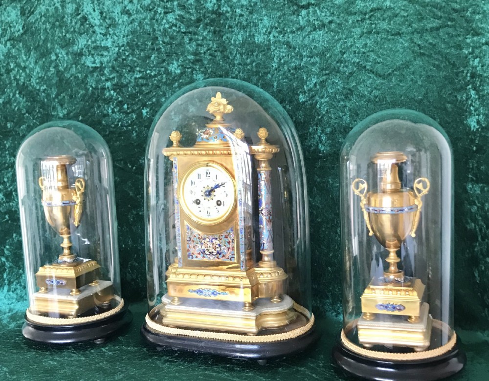 Victorian clock set. Champleve. Clock Garniture.1875 View II