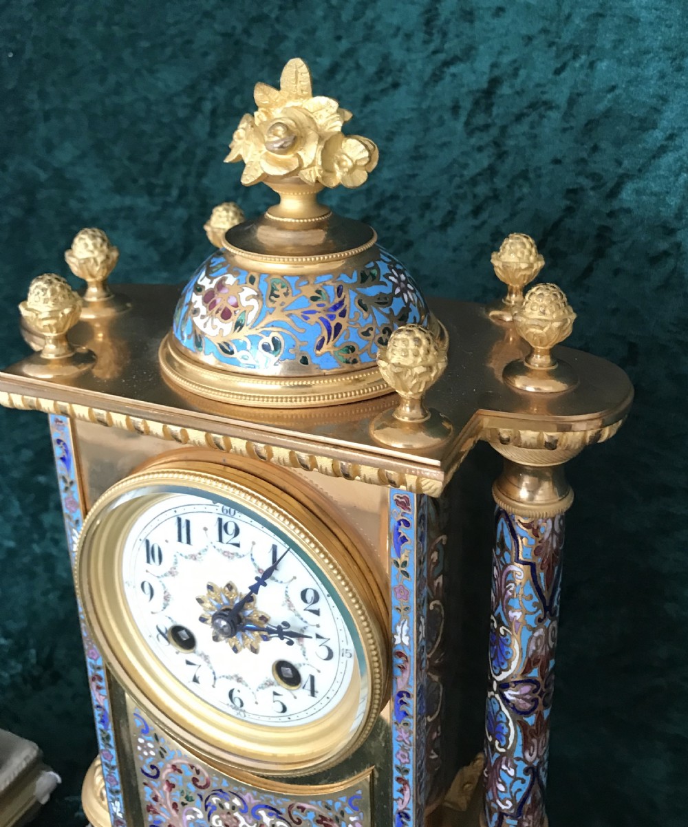 Victorian clock set. Champleve. Clock Garniture.1875 View III