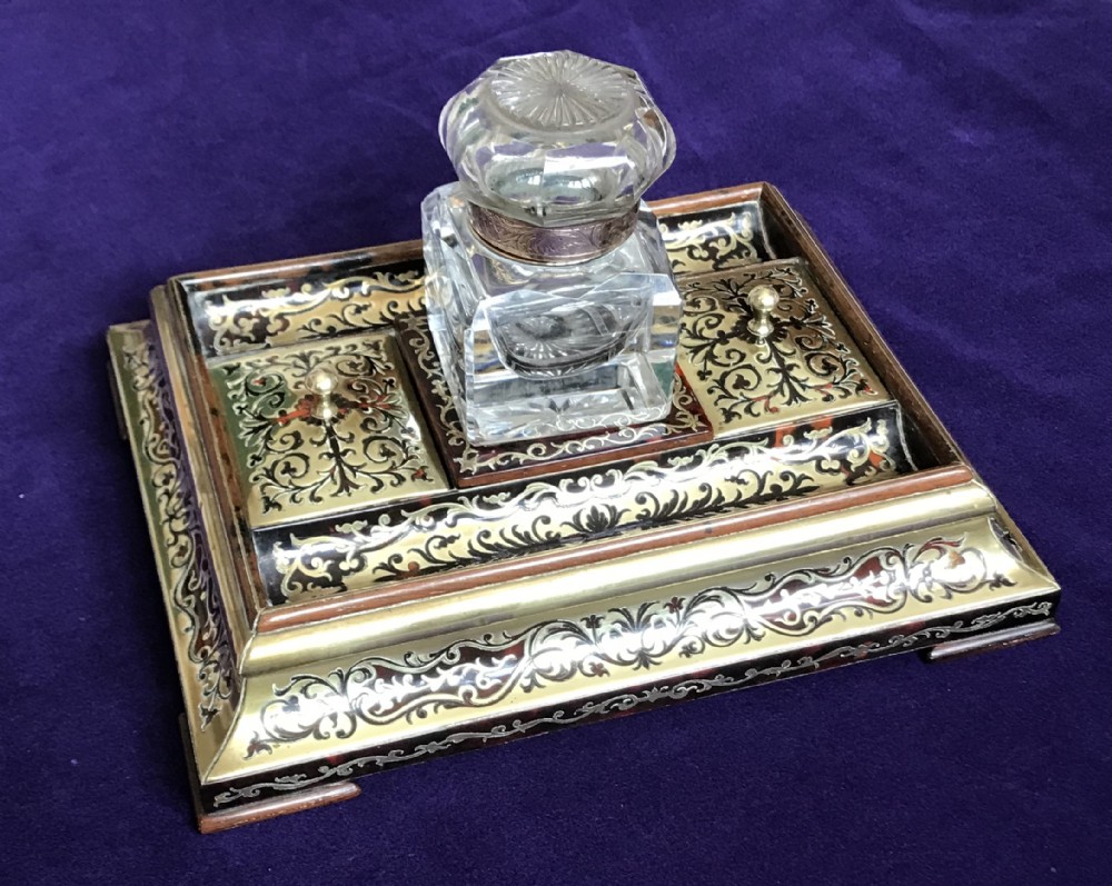 Boulle desk stand circa 1875 inkwell.