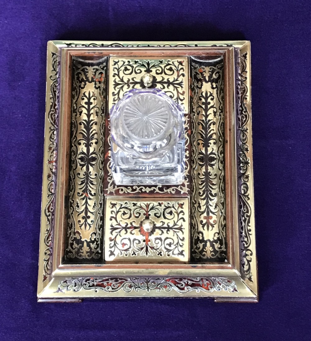 Boulle desk stand circa 1875 inkwell. View II