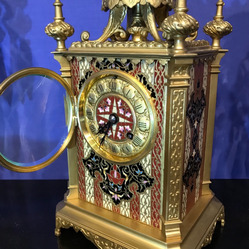Victorian eight day striking mantle clock. Champleve,circa 1875 View II
