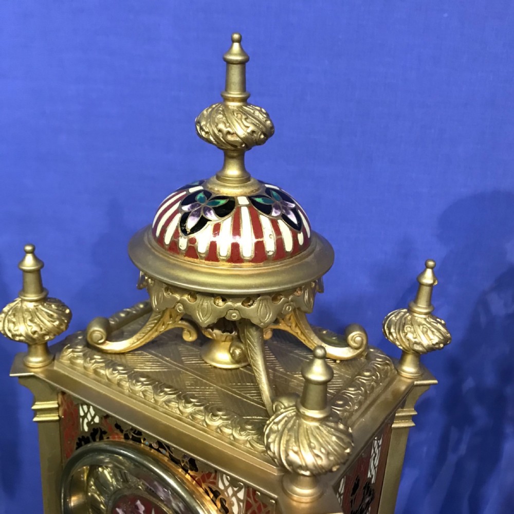 Victorian eight day striking mantle clock. Champleve,circa 1875 View III