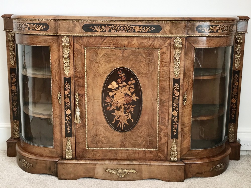Exceptional condition Victorian marquetry credenza, sideboard, cabinet, circa 1875