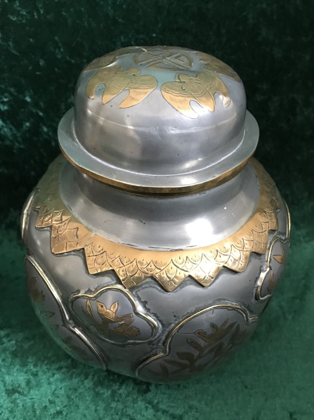 A pair of unusual metal inlaid Oriental vases circa 1880 View IV