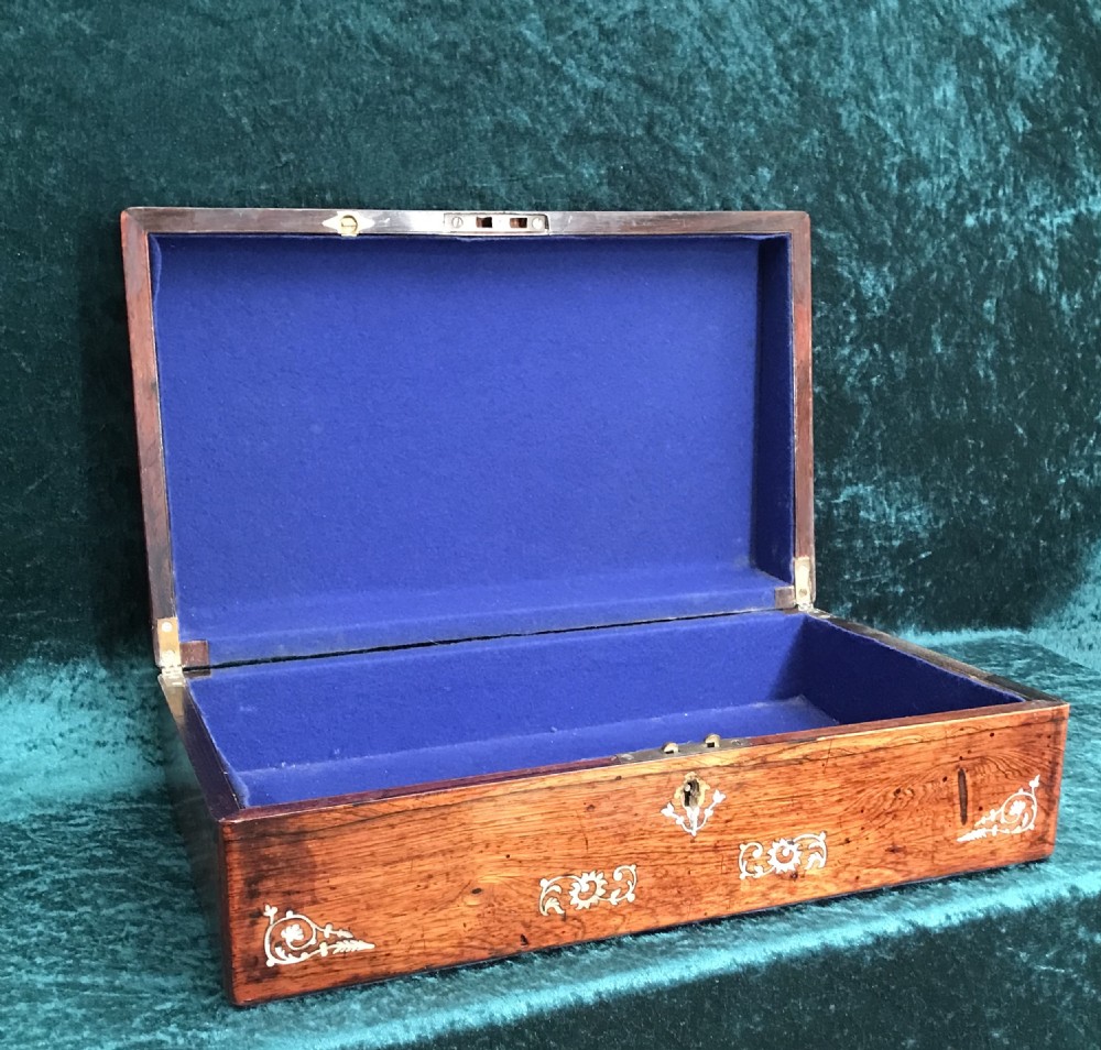 Victorian rosewood box inlaid with mother of pearl circa 1875 View IV