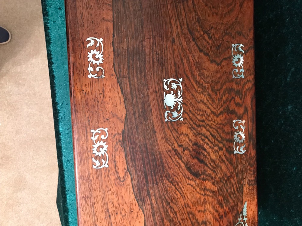 Victorian rosewood box inlaid with mother of pearl circa 1875 View V