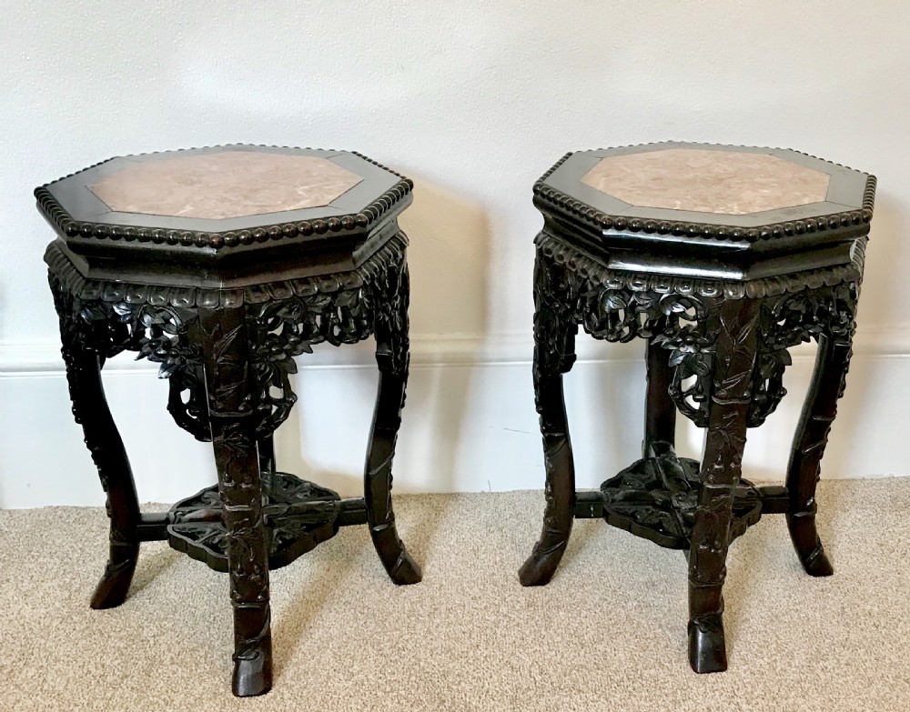 Pair of Chinese stands, planter. circa 1900