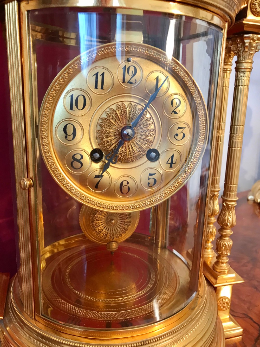French.mantle, four glass, library clock circa 1875 View II