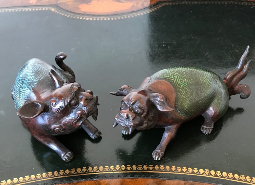 Pair of Japanese Meiji period bronzes circa 1900 View IV