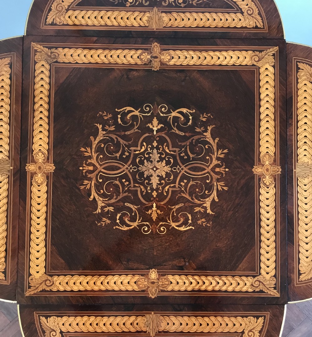 Exhibition quality marquetry table, occasional, side table  View XI
