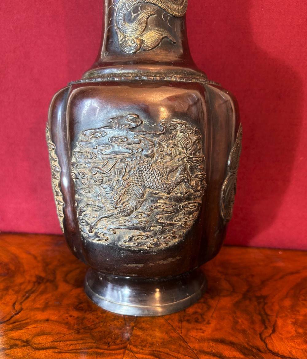 Japanese bronze vase circa 1900. Meiji period bronze vase.  View V