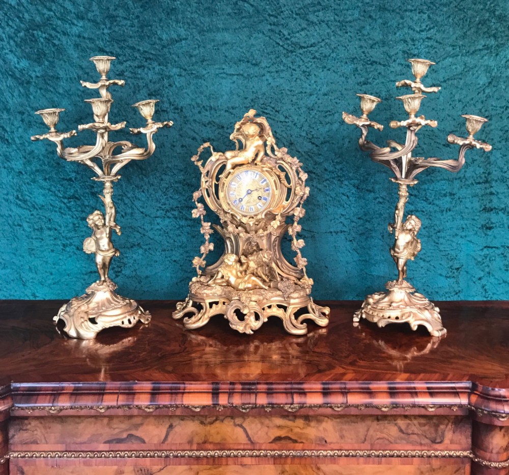  19th century 8- day striking clock set garniture circa 1875
