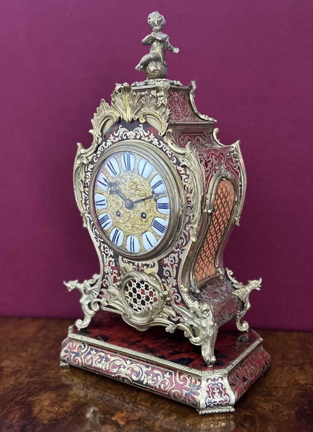 Boulle mantle clock circa, 1875. French mantel. Bracket clock.