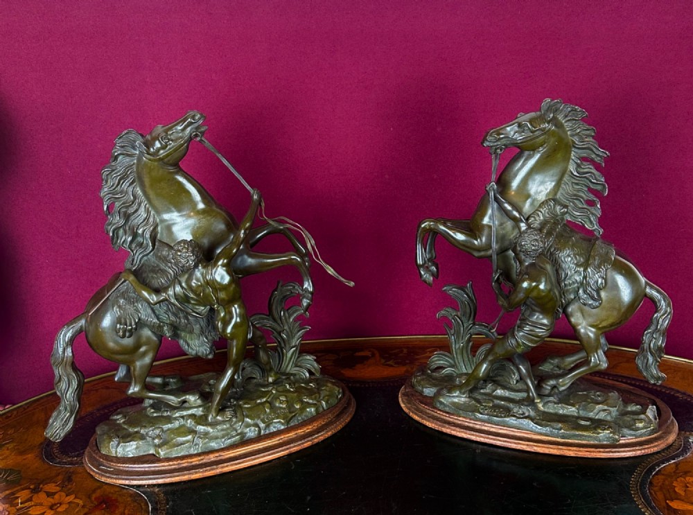 Bronze pair of Marley horses, Circa 1875. Equestrian figures.