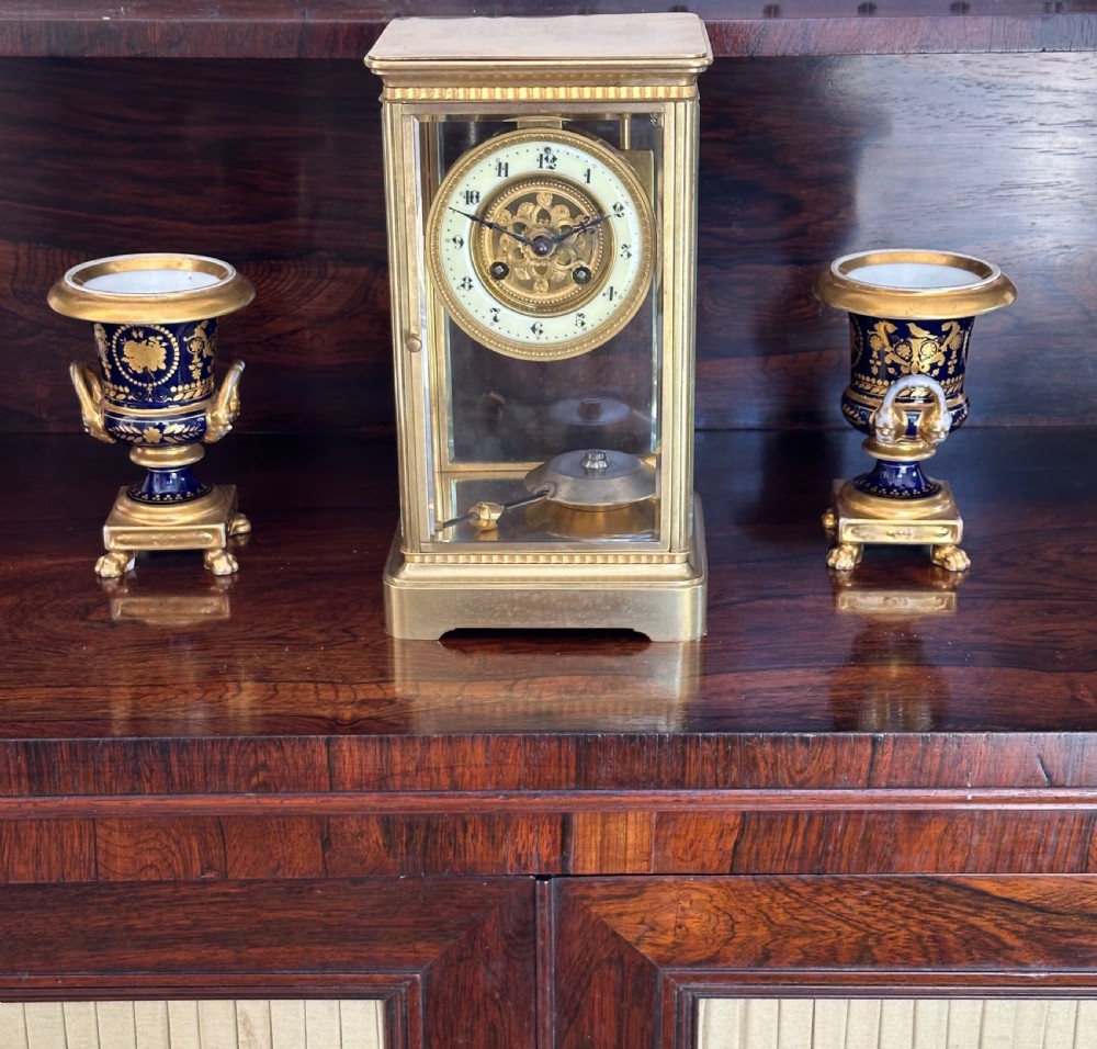 French Four glass mantle clock circa 1880 View III