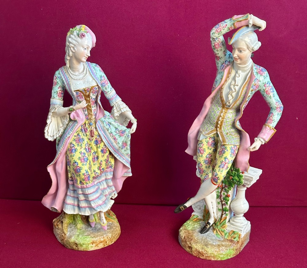 Large pair of Meissen figures 24 ins tall 60 CM