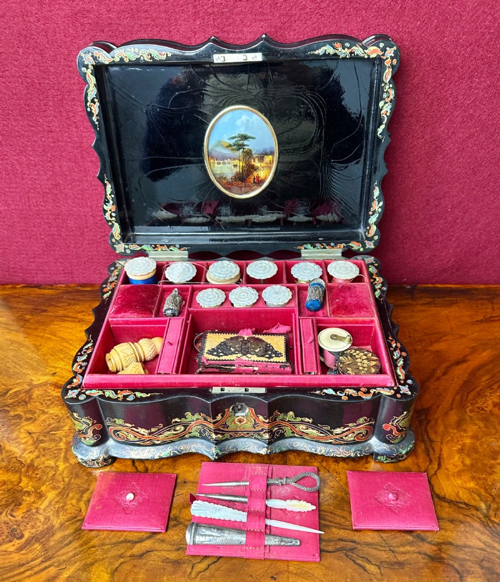 Victorian sewing/Work Box circa 1875. Papier-mache. Work  box. View IV