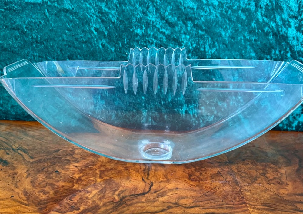 An Art Deco silver-plated boat-shaped tazza with a central classical relief panel and a fitted cut glass liner. View VI