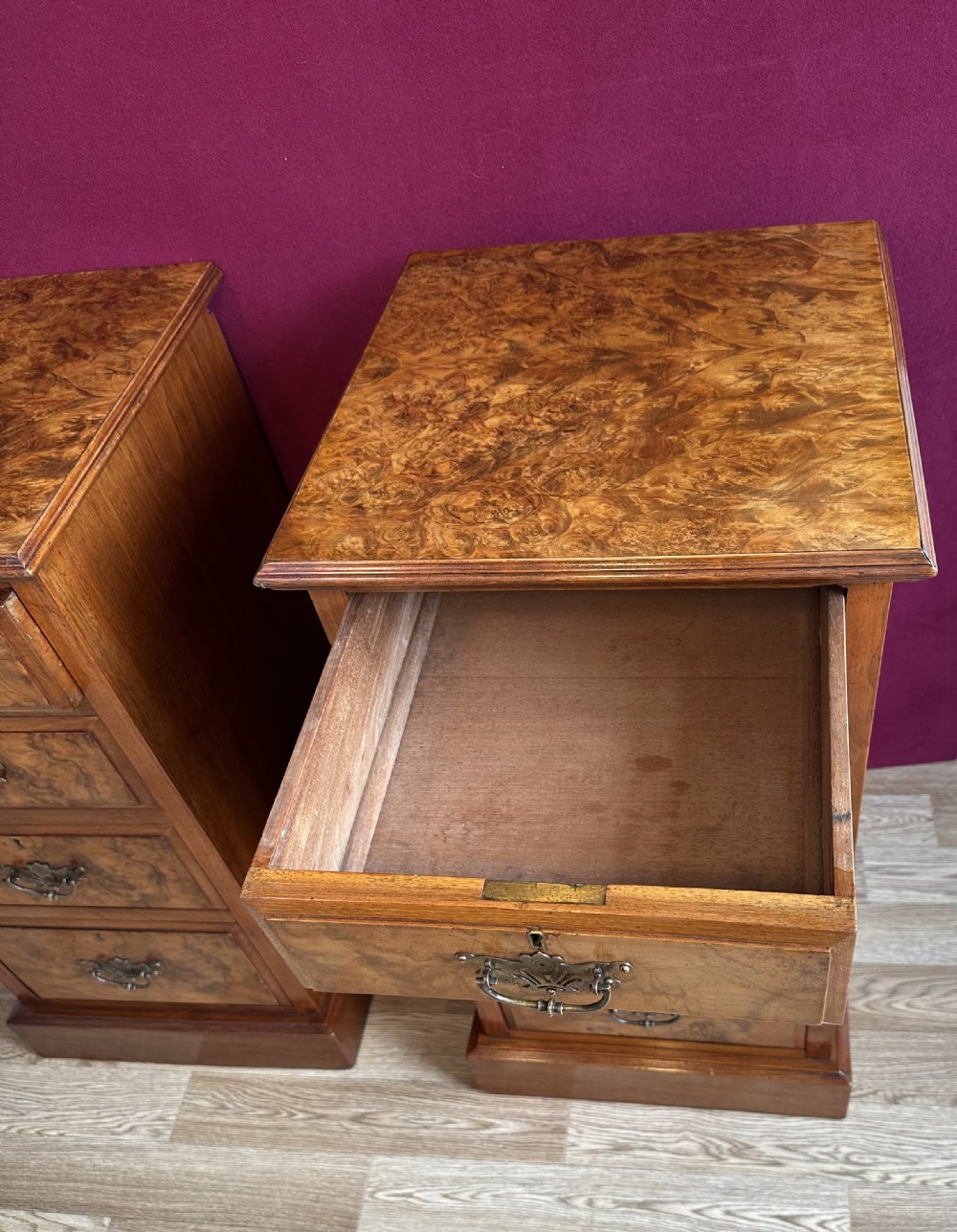 Pair of walnut cabinets circa 1900. Bedside cabinets. View III