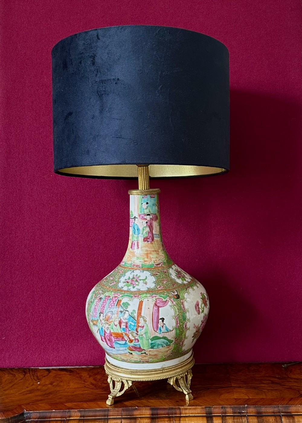 Chinese Canton vase converted to a lamp. circa 1880.