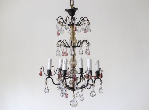 19th century french antique 6 branch crystal chandelier - CATEGORY: ANTIQUE LIGHTING - DATED 19TH CENTURY